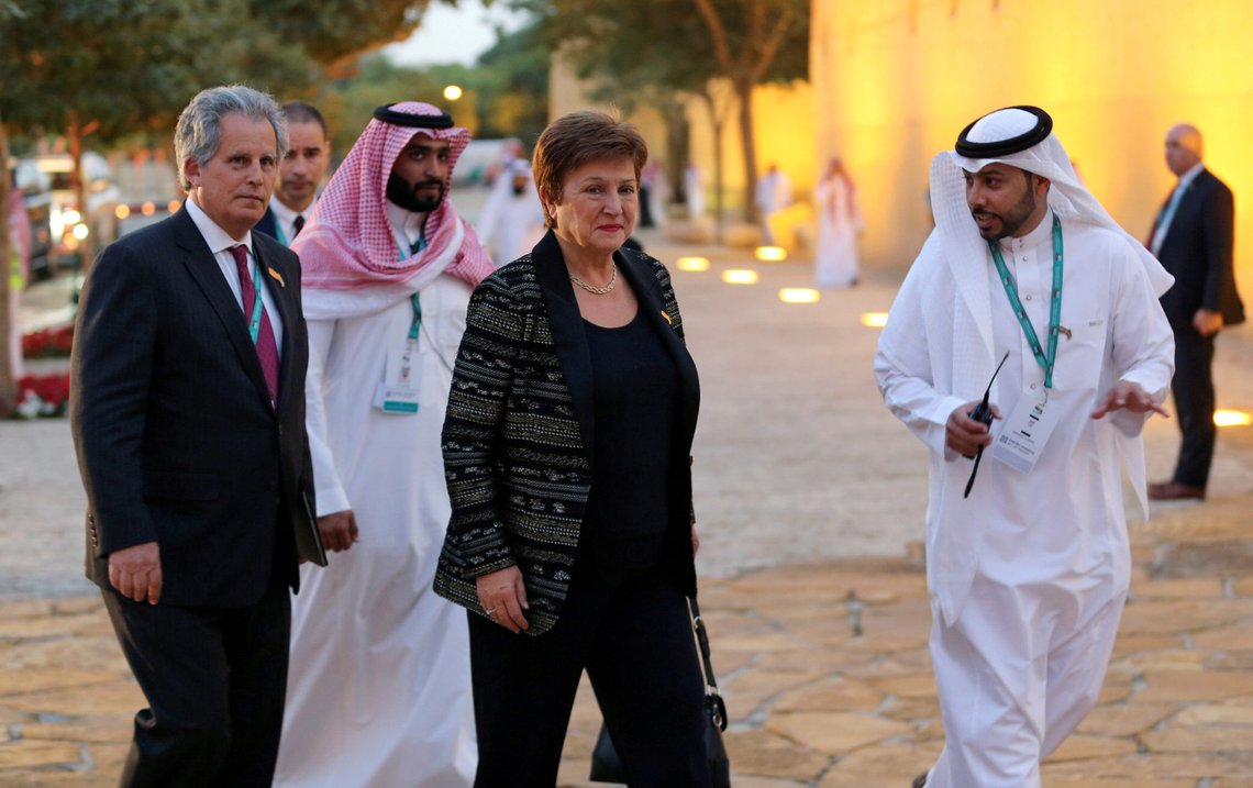 FILE PHOTO: International Monetary Fund Managing Director Kristalina Georgieva arrives for a welcome dinner at Saudi Arabia Murabba Palace, during the G20 meeting of finance ministers and central bank governors in Riyadh, Saudi Arabia February 22, 2020. REUTERS/Ahmed Yosri/File Photo FILE PHOTO: International Monetary Fund Managing Director Kristalina Georgieva arrives for a welcome dinner at Saudi Arabia Murabba Palace, during the G20 meeting of finance ministers and central bank governors in Riyadh, Saudi Arabia February 22, 2020. REUTERS/Ahmed Yosri/File Photo
