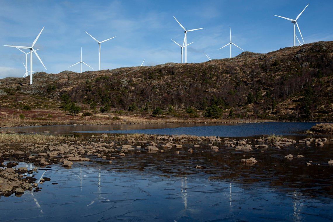 Fitjar 20190401.
Del av Midtfjellet vindpark i Fitjar kommune.
Foto: Jan Kåre Ness / NTB scanpix Fitjar 20190401.
Del av Midtfjellet vindpark i Fitjar kommune.
Foto: Jan Kåre Ness / NTB scanpix