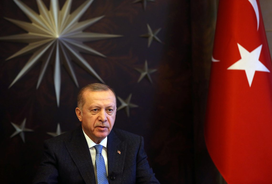 Turkish President Tayyip Erdogan attends a videoconference with G20 leaders to discuss the coronavirus disease (COVID-19) outbreak, at Huber Mansion in Istanbul, Turkey, March 26, 2020. Presidential Press Office/Handout via REUTERS ATTENTION EDITORS - THIS PICTURE WAS PROVIDED BY A THIRD PARTY. NO RESALES. NO ARCHIVE Turkish President Tayyip Erdogan attends a videoconference with G20 leaders to discuss the coronavirus disease (COVID-19) outbreak, at Huber Mansion in Istanbul, Turkey, March 26, 2020. Presidential Press Office/Handout via REUTERS ATTENTION EDITORS - THIS PICTURE WAS PROVIDED BY A THIRD PARTY. NO RESALES. NO ARCHIVE