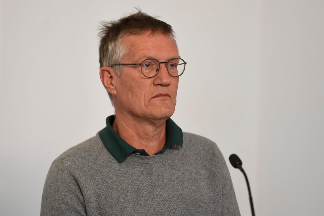 STOCKHOLM, SVERIGE 20200420.
Anders Tegnell, statsepidemiolog, Folkhälsomyndigheten, under de svenske myndighetenes daglige pressetreff mandag.
Foto: Ali Lorestani/TT / NTB scanpix STOCKHOLM, SVERIGE 20200420.
Anders Tegnell, statsepidemiolog, Folkhälsomyndigheten, under de svenske myndighetenes daglige pressetreff mandag.
Foto: Ali Lorestani/TT / NTB scanpix