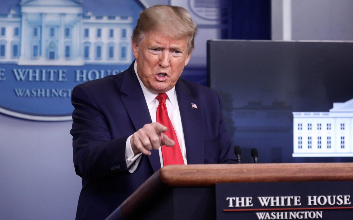 U.S. President Donald Trump takes questions as he addresses the daily coronavirus task force briefing at the White House in Washington, U.S., April 13, 2020. REUTERS/Leah Millis U.S. President Donald Trump takes questions as he addresses the daily coronavirus task force briefing at the White House in Washington, U.S., April 13, 2020. REUTERS/Leah Millis