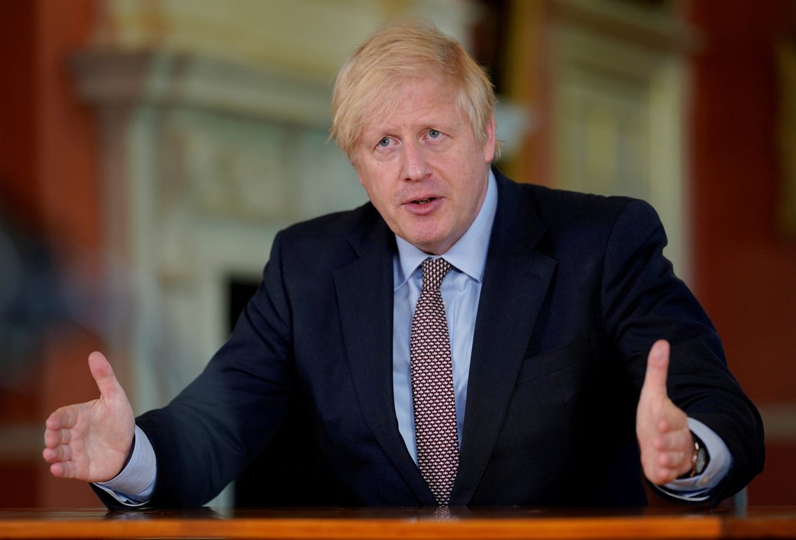 Britain's Prime Minister Boris Johnson speaks during filming of his address to the nation from No 10 Downing Street following the outbreak of the coronavirus disease (COVID-19), London, Britain, May 10, 2020. Andrew Parsons/No 10 Downing Street/Handout via REUTERS THIS IMAGE HAS BEEN SUPPLIED BY A THIRD PARTY. NO RESALES. NO ARCHIVES. THE IMAGE CAN NOT BE USED FOR ADVERTISING OR COMMERCIAL USE. THE IMAGE CAN NOT BE ALTERED IN ANY FORM. Britain's Prime Minister Boris Johnson speaks during filming of his address to the nation from No 10 Downing Street following the outbreak of the coronavirus disease (COVID-19), London, Britain, May 10, 2020. Andrew Parsons/No 10 Downing Street/Handout via REUTERS THIS IMAGE HAS BEEN SUPPLIED BY A THIRD PARTY. NO RESALES. NO ARCHIVES. THE IMAGE CAN NOT BE USED FOR ADVERTISING OR COMMERCIAL USE. THE IMAGE CAN NOT BE ALTERED IN ANY FORM.