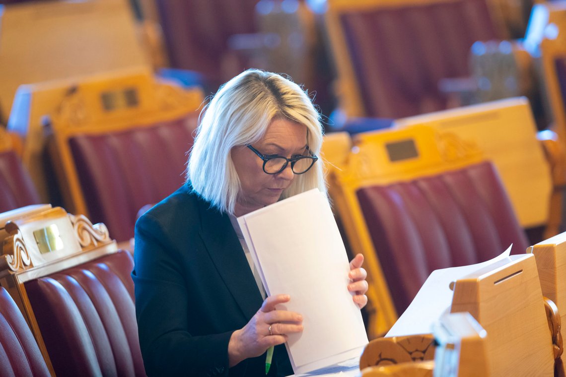 Oslo 20200319.
Justis- og beredskapsminister Monica Mæland (H) i Stortinget torsdag.
Foto: Terje Bendiksby / NTB scanpix Oslo 20200319.
Justis- og beredskapsminister Monica Mæland (H) i Stortinget torsdag.
Foto: Terje Bendiksby / NTB scanpix