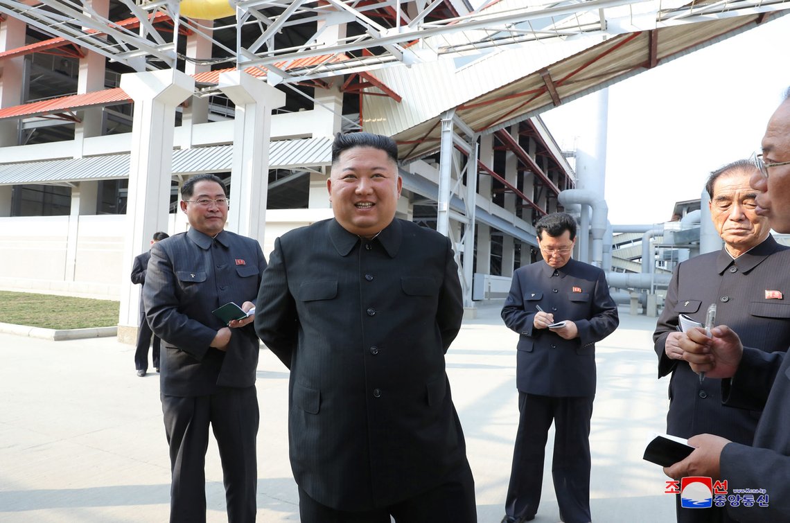 North Korean leader Kim Jong Un attends the completion of a fertiliser plant, in a region north of the capital, Pyongyang, in this image released by North Korea's Korean Central News Agency (KCNA) on May 2, 2020. KCNA/via REUTERS ATTENTION EDITORS - THIS IMAGE WAS PROVIDED BY A THIRD PARTY. REUTERS IS UNABLE TO INDEPENDENTLY VERIFY THIS IMAGE. NO THIRD PARTY SALES. SOUTH KOREA OUT. North Korean leader Kim Jong Un attends the completion of a fertiliser plant, in a region north of the capital, Pyongyang, in this image released by North Korea's Korean Central News Agency (KCNA) on May 2, 2020. KCNA/via REUTERS ATTENTION EDITORS - THIS IMAGE WAS PROVIDED BY A THIRD PARTY. REUTERS IS UNABLE TO INDEPENDENTLY VERIFY THIS IMAGE. NO THIRD PARTY SALES. SOUTH KOREA OUT.