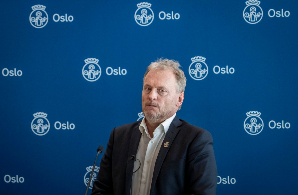 Oslo 20200417.
Byrådsleder i Oslo Raymond Johansen (Ap) under pressekonferansen om koronasituasjonen.
Foto: Ole Berg-Rusten / NTB scanpix Oslo 20200417.
Byrådsleder i Oslo Raymond Johansen (Ap) under pressekonferansen om koronasituasjonen.
Foto: Ole Berg-Rusten / NTB scanpix