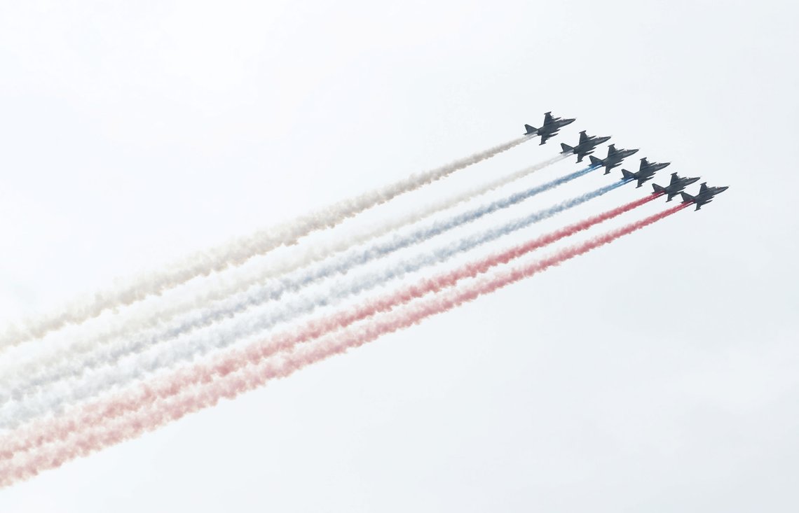 Russian Sukhoi Su-25 Frogfoot ground-attack planes release smoke in the colours of the Russian flag during a rehearsal for the flypast, which marks the 75th anniversary of the victory over Nazi Germany in World War Two, in Moscow, Russia May 4, 2020. The traditional large-scale Victory Day military parade across Red Square was postponed due to the outbreak of the coronavirus disease (COVID 19). REUTERS/Evgenia Novozhenina Russian Sukhoi Su-25 Frogfoot ground-attack planes release smoke in the colours of the Russian flag during a rehearsal for the flypast, which marks the 75th anniversary of the victory over Nazi Germany in World War Two, in Moscow, Russia May 4, 2020. The traditional large-scale Victory Day military parade across Red Square was postponed due to the outbreak of the coronavirus disease (COVID 19). REUTERS/Evgenia Novozhenina
