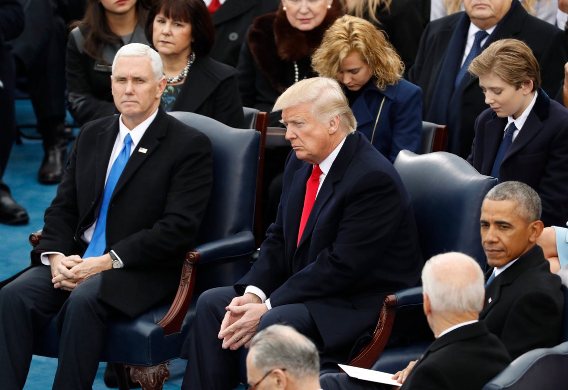 Mike Pence(L), Donald Trump (2nd L), U.S. President Barack Obama and Vice President Joe Biden attend inauguration ceremonies swearing in Donald Trump as the 45th president of the United States on the West front of the U.S. Capitol in Washington, U.S., January 20, 2017. REUTERS/Kevin Lamarque Mike Pence(L), Donald Trump (2nd L), U.S. President Barack Obama and Vice President Joe Biden attend inauguration ceremonies swearing in Donald Trump as the 45th president of the United States on the West front of the U.S. Capitol in Washington, U.S., January 20, 2017. REUTERS/Kevin Lamarque