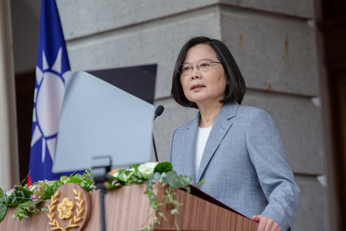 Taiwan President Tsai Ing-wen delivers her inaugural address at the Taipei Guest House in Taipei, Taiwan May 20, 2020. Wang Yu Ching/Taiwan Presidential Office/Handout via REUTERS ATTENTION EDITORS - THIS IMAGE WAS PROVIDED BY A THIRD PARTY. NO RESALES. NO ARCHIVES. Taiwan President Tsai Ing-wen delivers her inaugural address at the Taipei Guest House in Taipei, Taiwan May 20, 2020. Wang Yu Ching/Taiwan Presidential Office/Handout via REUTERS ATTENTION EDITORS - THIS IMAGE WAS PROVIDED BY A THIRD PARTY. NO RESALES. NO ARCHIVES.