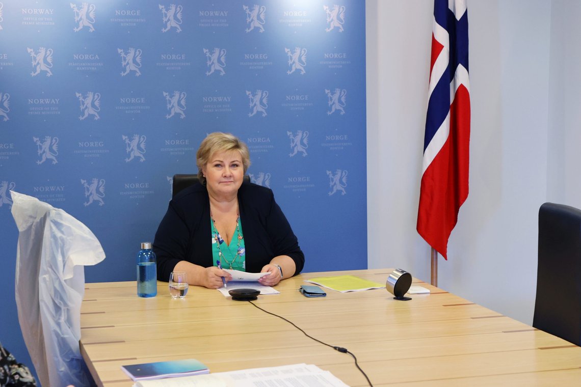 Oslo 20200625.
Statsminister Erna Solberg har videomøte med de nordiske statsministrene.
Foto: Ørn E. Borgen / NTB scanpix Oslo 20200625.
Statsminister Erna Solberg har videomøte med de nordiske statsministrene.
Foto: Ørn E. Borgen / NTB scanpix