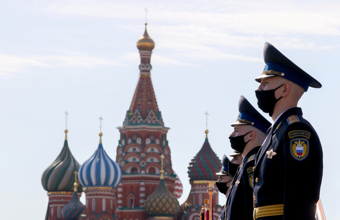 Soldiers of the Presidential Regiment line up before the Victory Day Parade in Red Square in Moscow, Russia, June 24, 2020. The military parade, marking the 75th anniversary of the victory over Nazi Germany in World War Two, was scheduled for May 9 but postponed due to the outbreak of the coronavirus disease (COVID-19). Sputnik/Ekaterina Shtukina/Pool via REUTERS ATTENTION EDITORS - THIS IMAGE WAS PROVIDED BY A THIRD PARTY. Soldiers of the Presidential Regiment line up before the Victory Day Parade in Red Square in Moscow, Russia, June 24, 2020. The military parade, marking the 75th anniversary of the victory over Nazi Germany in World War Two, was scheduled for May 9 but postponed due to the outbreak of the coronavirus disease (COVID-19). Sputnik/Ekaterina Shtukina/Pool via REUTERS ATTENTION EDITORS - THIS IMAGE WAS PROVIDED BY A THIRD PARTY.