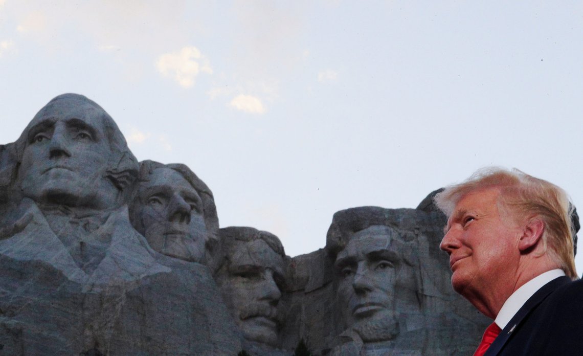U.S. President Donald Trump is seen in front of Mt. Rushmore as he and first lady Melania Trump attend South Dakota's U.S. Independence Day Mount Rushmore fireworks celebrations at Mt. Rushmore in Keystone, South Dakota, U.S., July 3, 2020. REUTERS/Tom Brenner TPX IMAGES OF THE DAY U.S. President Donald Trump is seen in front of Mt. Rushmore as he and first lady Melania Trump attend South Dakota's U.S. Independence Day Mount Rushmore fireworks celebrations at Mt. Rushmore in Keystone, South Dakota, U.S., July 3, 2020. REUTERS/Tom Brenner TPX IMAGES OF THE DAY