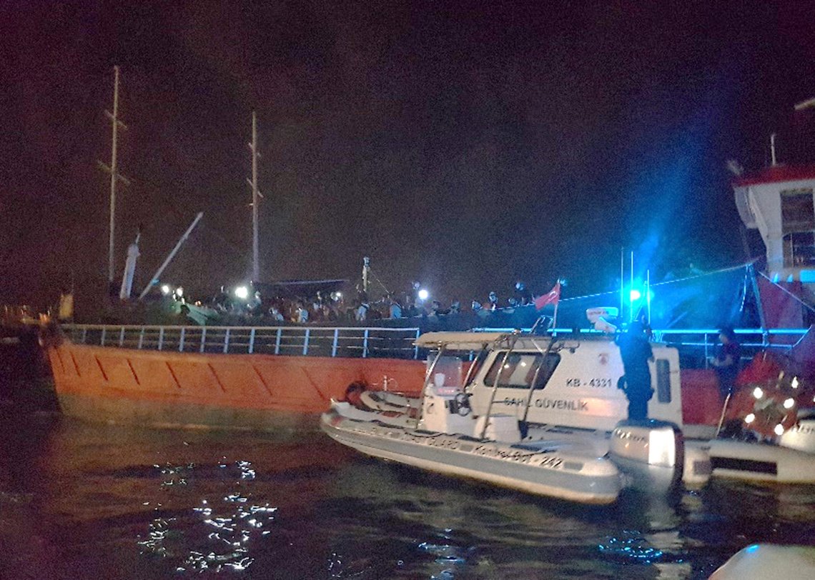 A Turkish Coast Guard Command boat is seen next to cargo ship during a raid in the Aegean port city of Izmir, Turkey, July 7 2020. Turkish Coast Guard Command/Handout via REUTERS ATTENTION EDITORS - THIS PICTURE WAS PROVIDED BY A THIRD PARTY. NO RESALES. NO ARCHIVE. BEST QUALITY AVAILABLE. A Turkish Coast Guard Command boat is seen next to cargo ship during a raid in the Aegean port city of Izmir, Turkey, July 7 2020. Turkish Coast Guard Command/Handout via REUTERS ATTENTION EDITORS - THIS PICTURE WAS PROVIDED BY A THIRD PARTY. NO RESALES. NO ARCHIVE. BEST QUALITY AVAILABLE.
