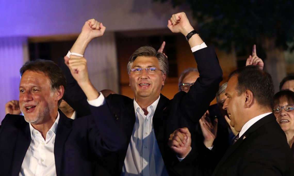 Croatian Prime Minister and leader of Croatian Democratic Union (HDZ) Andrej Plenkovic gestures after the results were announced during parliamentary election, amid the spread of the coronavirus disease (COVID-19), in Zagreb, Croatia, July 5, 2020. REUTERS/Marko Djurica Croatian Prime Minister and leader of Croatian Democratic Union (HDZ) Andrej Plenkovic gestures after the results were announced during parliamentary election, amid the spread of the coronavirus disease (COVID-19), in Zagreb, Croatia, July 5, 2020. REUTERS/Marko Djurica