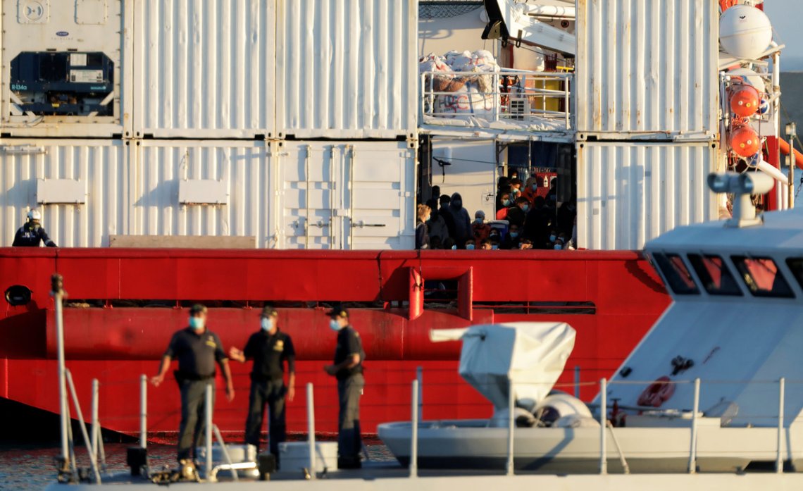 Rescue ship Ocean Viking arrives with rescued migrants in Porto Empedocle in Sicily, Italy July 6, 2020. REUTERS/Antonio Parrinello Rescue ship Ocean Viking arrives with rescued migrants in Porto Empedocle in Sicily, Italy July 6, 2020. REUTERS/Antonio Parrinello