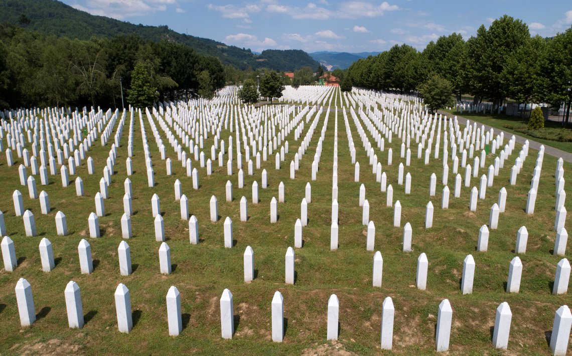 FILE PHOTO: An aerial view of the Memorial Center in Potocari near Srebrenica, Bosnia and Herzegovina July 6, 2020. Picture taken with a drone July 6, 2020. Twenty-five years ago, the Bosnian Serb forces commanded by General Ratko Mladic attacked the eastern enclave of Srebrenica, where about 40,000 Bosnian Muslims have found shelter under the United Nations protection. REUTERS/Dado Ruvic/File Photo FILE PHOTO: An aerial view of the Memorial Center in Potocari near Srebrenica, Bosnia and Herzegovina July 6, 2020. Picture taken with a drone July 6, 2020. Twenty-five years ago, the Bosnian Serb forces commanded by General Ratko Mladic attacked the eastern enclave of Srebrenica, where about 40,000 Bosnian Muslims have found shelter under the United Nations protection. REUTERS/Dado Ruvic/File Photo