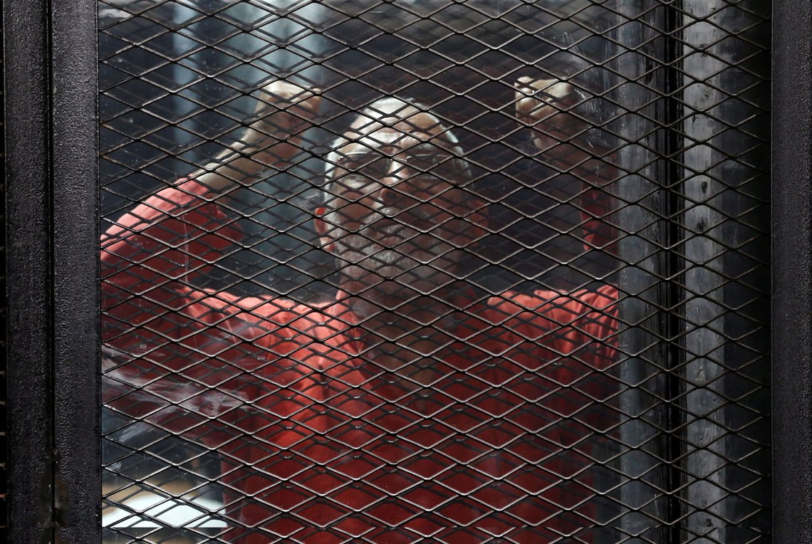 FILE PHOTO: Muslim Brotherhood leader Mohamed Badie shouts slogans against the Interior Ministry during a trial at a court on the outskirts of Cairo, Egypt May 31, 2016. REUTERS/Amr Dalsh/File Photo FILE PHOTO: Muslim Brotherhood leader Mohamed Badie shouts slogans against the Interior Ministry during a trial at a court on the outskirts of Cairo, Egypt May 31, 2016. REUTERS/Amr Dalsh/File Photo