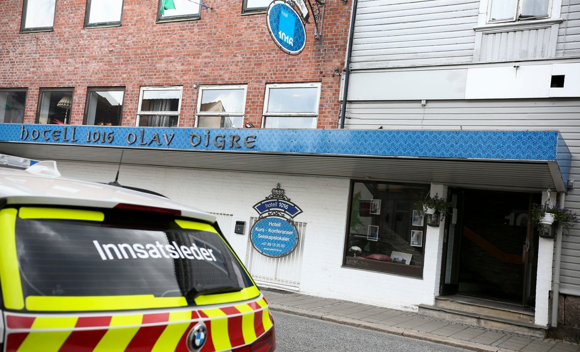 Sarpsborg 20200820.
Politiet etterforsker et mistenkelig dødsfall etter at en person ble funnet død på et hotell i Sarpsborg torsdag ettermiddag.
Foto: Christoffer Andersen / NTB scanpix Sarpsborg 20200820.
Politiet etterforsker et mistenkelig dødsfall etter at en person ble funnet død på et hotell i Sarpsborg torsdag ettermiddag.
Foto: Christoffer Andersen / NTB scanpix