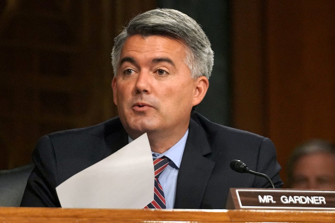 FILE PHOTO: U.S. Senator Cory Gardner (R-CO) asks a question to Secretary of State Mike Pompeo during a Senate Foreign Relations Committee hearing in Washington, DC, U.S. July 30, 2020. Greg Nash/Pool via REUTERS/File Photo FILE PHOTO: U.S. Senator Cory Gardner (R-CO) asks a question to Secretary of State Mike Pompeo during a Senate Foreign Relations Committee hearing in Washington, DC, U.S. July 30, 2020. Greg Nash/Pool via REUTERS/File Photo