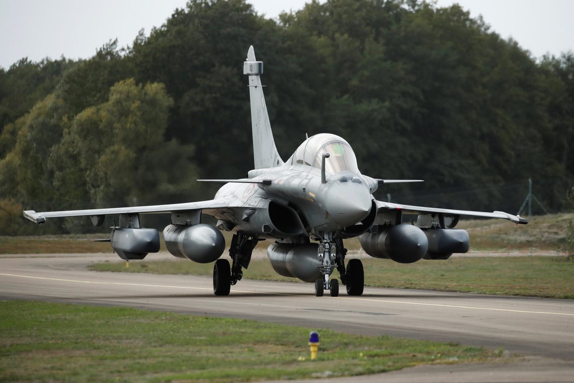 A Rafale fighter jet, manufactured by Dassault Aviation, taxis on the tarmac at Saint-Dizier Air Base as the French Air Force celebrates 20,000 days of uninterrupted nuclear warning and the completion of a new round of Strategic Air Force (SAF) modernization in Saint-Dizier, France, October 4, 2019. REUTERS/Benoit Tessier A Rafale fighter jet, manufactured by Dassault Aviation, taxis on the tarmac at Saint-Dizier Air Base as the French Air Force celebrates 20,000 days of uninterrupted nuclear warning and the completion of a new round of Strategic Air Force (SAF) modernization in Saint-Dizier, France, October 4, 2019. REUTERS/Benoit Tessier