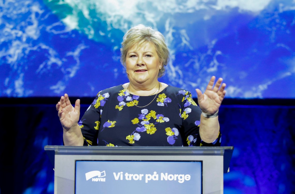Gardermoen 20200911.
Statsminister Erna Solberg på talerstolen under Høyre sitt landsmøte på Gardermoen.
Foto: Vidar Ruud / NTB scanpix Gardermoen 20200911.
Statsminister Erna Solberg på talerstolen under Høyre sitt landsmøte på Gardermoen.
Foto: Vidar Ruud / NTB scanpix