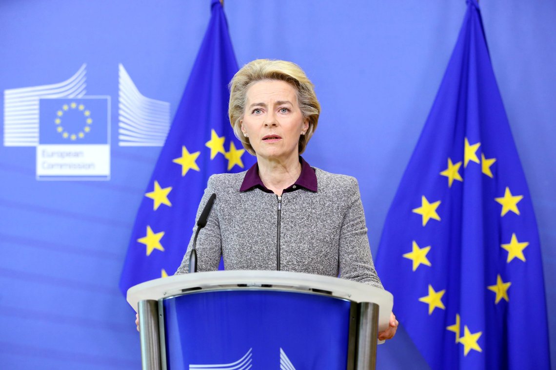 European Commission President Ursula von der Leyen addresses a news conference following the resignation of the EU trade commissioner Phil Hogan, in Brussels, Belgium, August 27, 2020. Francois Walschaerts/Pool via REUTERS European Commission President Ursula von der Leyen addresses a news conference following the resignation of the EU trade commissioner Phil Hogan, in Brussels, Belgium, August 27, 2020. Francois Walschaerts/Pool via REUTERS