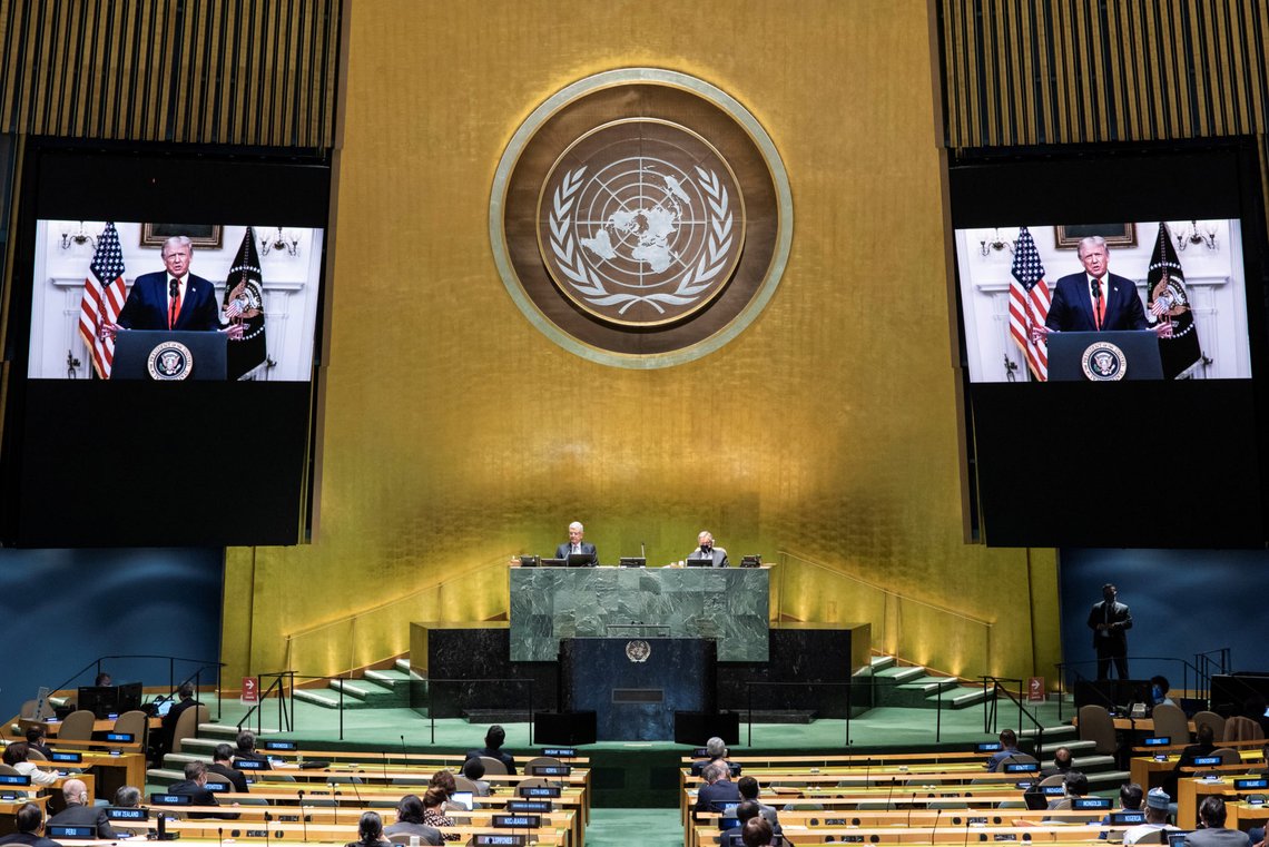 U.S. President Donald Trump speaks during the 75th annual U.N. General Assembly, which is being held mostly virtually due to the coronavirus disease (COVID-19) pandemic in the Manhattan borough of New York City, New York, U.S., September 22, 2020. United Nations/Handout via REUTERS THIS IMAGE HAS BEEN SUPPLIED BY A THIRD PARTY. U.S. President Donald Trump speaks during the 75th annual U.N. General Assembly, which is being held mostly virtually due to the coronavirus disease (COVID-19) pandemic in the Manhattan borough of New York City, New York, U.S., September 22, 2020. United Nations/Handout via REUTERS THIS IMAGE HAS BEEN SUPPLIED BY A THIRD PARTY.