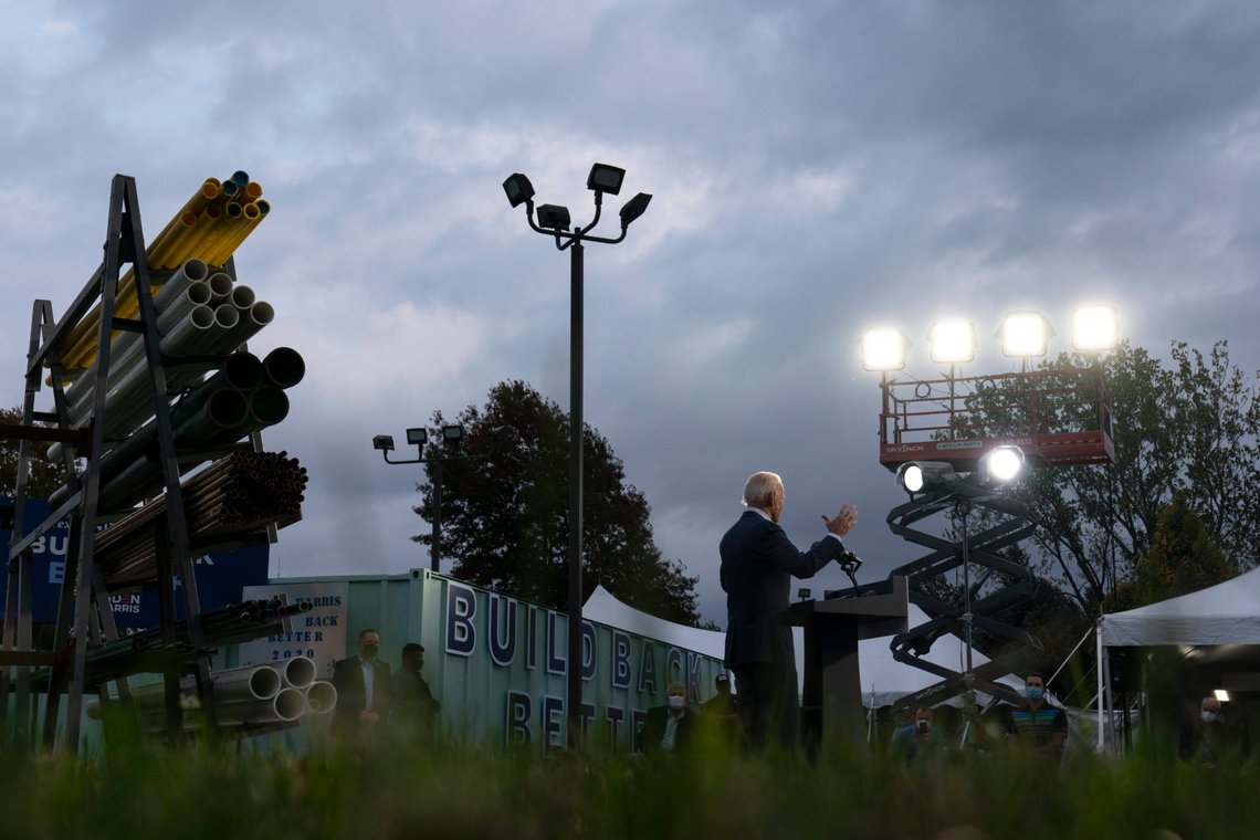 Democratic presidential candidate former Vice President Joe Biden speaks at the Plumbers Local Union No. 27 training center, Saturday, Oct. 10, 2020, in Erie, Pa. (AP Photo/Carolyn Kaster) Democratic presidential candidate former Vice President Joe Biden speaks at the Plumbers Local Union No. 27 training center, Saturday, Oct. 10, 2020, in Erie, Pa. (AP Photo/Carolyn Kaster)