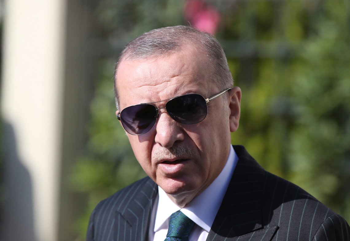 Turkey's President Recep Tayyip Erdogan speaks to the media after Friday prayers in Istanbul, Oct. 23, 2020. Erdogan said the ceasefire in Libya did not appear to be credible but expressed hope that all parties would stick to the decision. Turkey has sided with Libya's Tripoli-based government and signed maritime and military agreements.(Turkish Presidency via AP, Pool) Turkey's President Recep Tayyip Erdogan speaks to the media after Friday prayers in Istanbul, Oct. 23, 2020. Erdogan said the ceasefire in Libya did not appear to be credible but expressed hope that all parties would stick to the decision. Turkey has sided with Libya's Tripoli-based government and signed maritime and military agreements.(Turkish Presidency via AP, Pool)