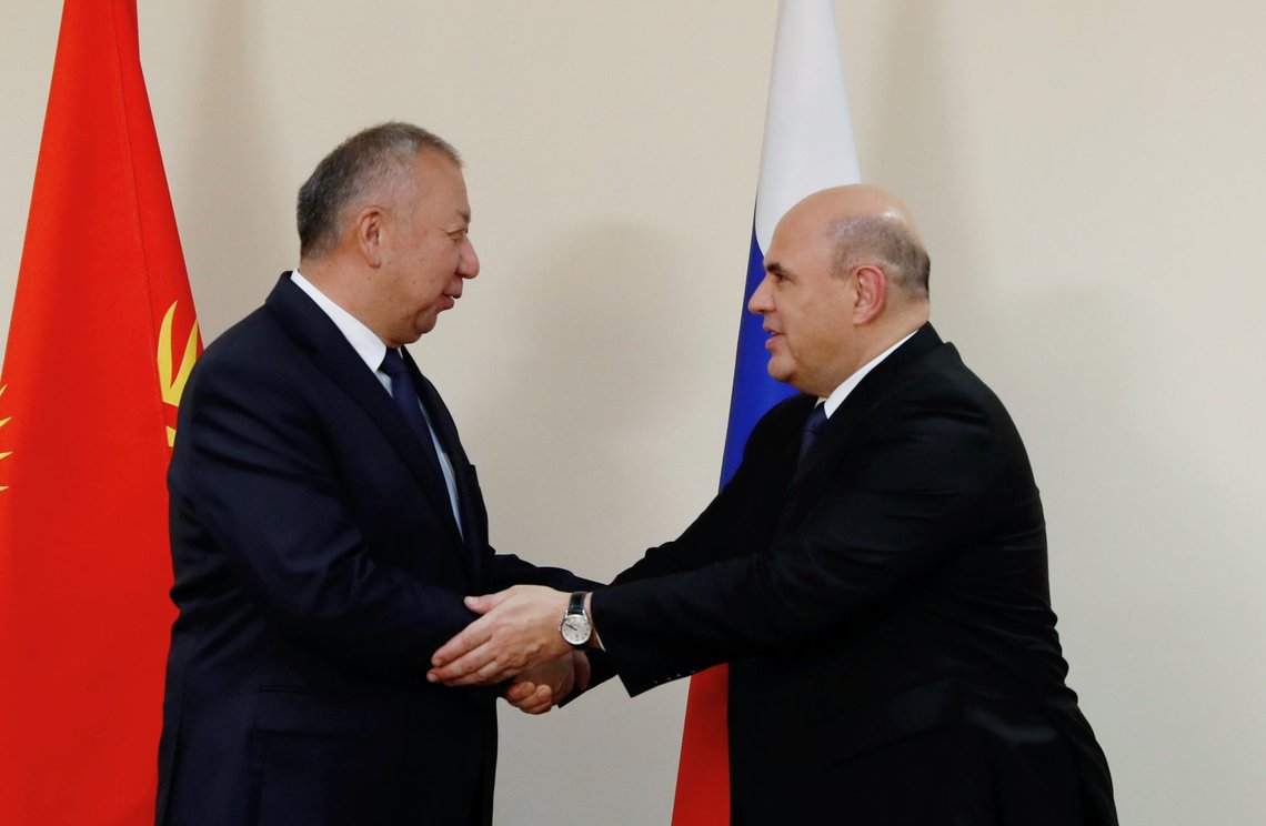 Russian Prime Minister Mikhail Mishustin attends a meeting with his Kyrgyz counterpart Kubatbek Boronov in Minsk, Belarus July 17, 2020. Sputnik/Dmitry Astakhov/Pool via REUTERS ATTENTION EDITORS - THIS IMAGE WAS PROVIDED BY A THIRD PARTY. Russian Prime Minister Mikhail Mishustin attends a meeting with his Kyrgyz counterpart Kubatbek Boronov in Minsk, Belarus July 17, 2020. Sputnik/Dmitry Astakhov/Pool via REUTERS ATTENTION EDITORS - THIS IMAGE WAS PROVIDED BY A THIRD PARTY.