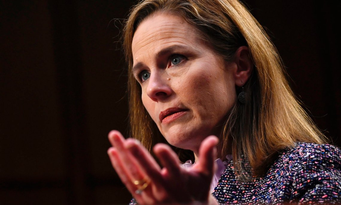 Supreme Court nominee Amy Coney Barrett testifies during the third day of her confirmation hearings before the Senate Judiciary Committee on Capitol Hill in Washington, Wednesday, Oct. 14, 2020.(Andrew Caballero-Reynolds/Pool via AP) Supreme Court nominee Amy Coney Barrett testifies during the third day of her confirmation hearings before the Senate Judiciary Committee on Capitol Hill in Washington, Wednesday, Oct. 14, 2020.(Andrew Caballero-Reynolds/Pool via AP)