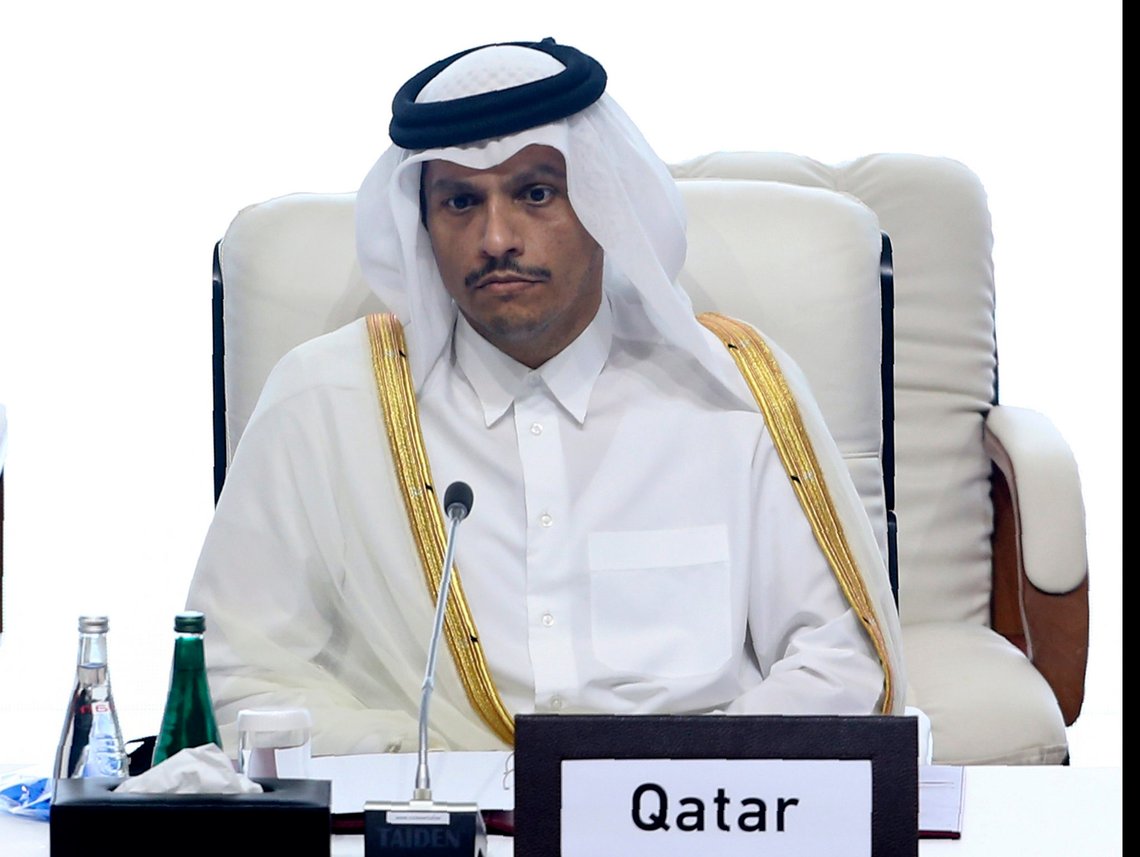 Qatar's Minister of Foreign Affairs Sheikh Mohamad Bin Abdel Rahman Al-Thani talks to the audience at the opening session of the peace talks between the Afghan government and the Taliban in Doha, Qatar, Saturday, Sept. 12, 2020. (AP Photo/Hussein Sayed) Qatar's Minister of Foreign Affairs Sheikh Mohamad Bin Abdel Rahman Al-Thani talks to the audience at the opening session of the peace talks between the Afghan government and the Taliban in Doha, Qatar, Saturday, Sept. 12, 2020. (AP Photo/Hussein Sayed)