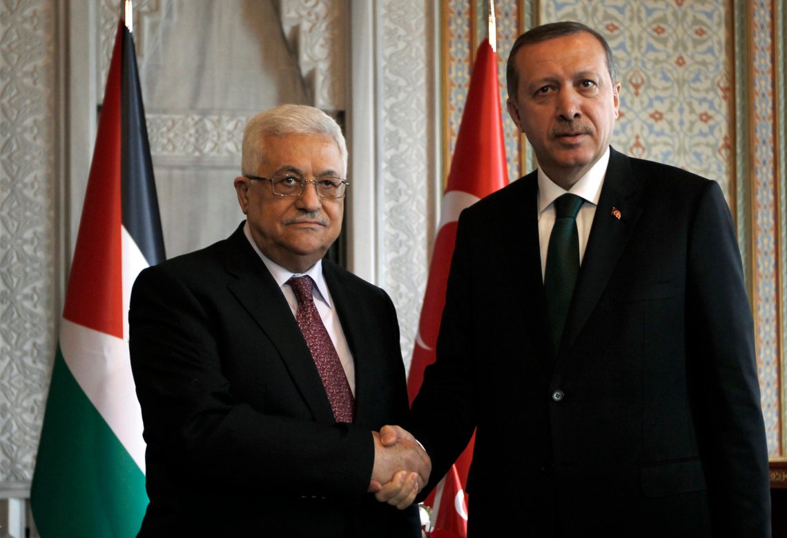 Turkey's Prime Minister Recep Tayyip Erdogan (R) and Palestinian President Mahmoud Abbas shake hands during their meeting in Istanbul June 7, 2010. Abbas is in Turkey to attend Eurasian security summit Conference on Interaction and Confidence Building Measures in Asia (CICA). REUTERS/Murad Sezer (TURKEY - Tags: POLITICS) Turkey's Prime Minister Recep Tayyip Erdogan (R) and Palestinian President Mahmoud Abbas shake hands during their meeting in Istanbul June 7, 2010. Abbas is in Turkey to attend Eurasian security summit Conference on Interaction and Confidence Building Measures in Asia (CICA). REUTERS/Murad Sezer (TURKEY - Tags: POLITICS)