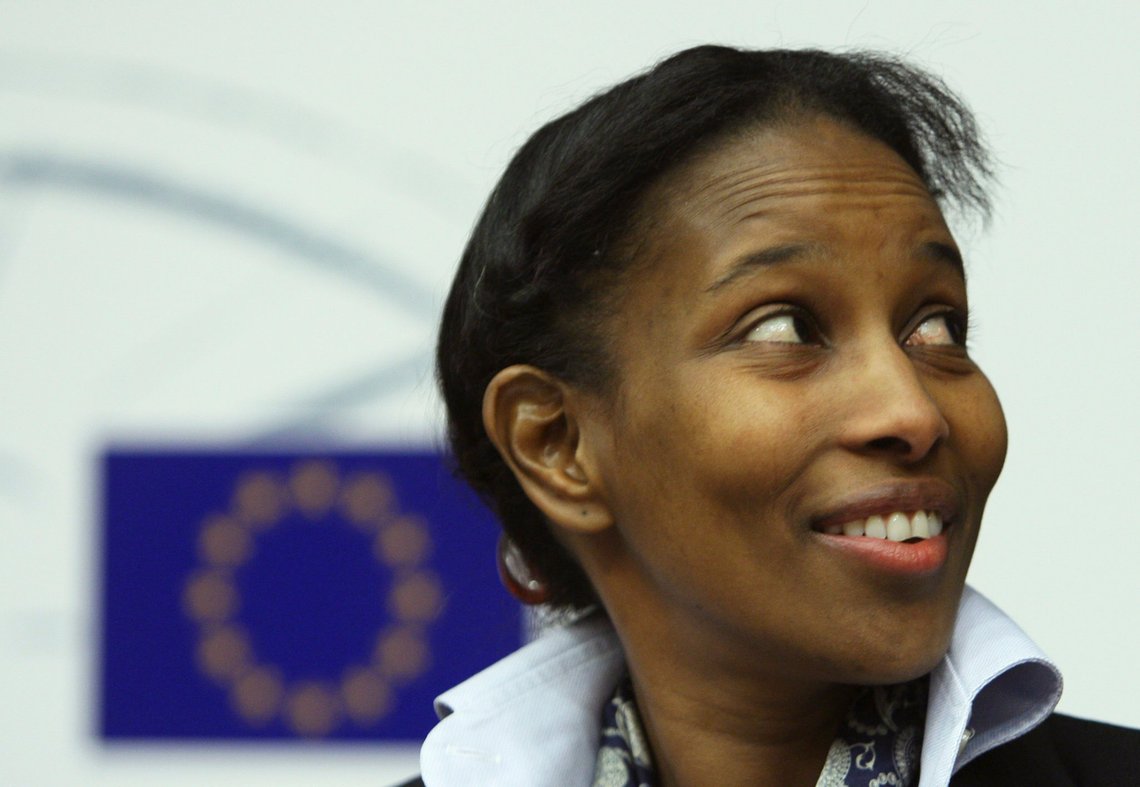 Somali-born Ayaan Hirsi Ali, a former Dutch parliamentarian, smiles as she speaks at the European Parliament in Brussels February 14, 2008. REUTERS/Francois Lenoir (BELGIUM) Somali-born Ayaan Hirsi Ali, a former Dutch parliamentarian, smiles as she speaks at the European Parliament in Brussels February 14, 2008. REUTERS/Francois Lenoir (BELGIUM)