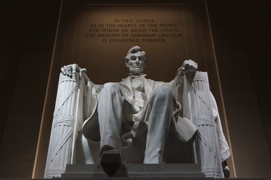The statue of President Abraham Lincoln is seen at the Lincoln Memorial, Friday, Nov. 6, 2020 in Washington. (AP Photo/J. Scott Applewhite) The statue of President Abraham Lincoln is seen at the Lincoln Memorial, Friday, Nov. 6, 2020 in Washington. (AP Photo/J. Scott Applewhite)