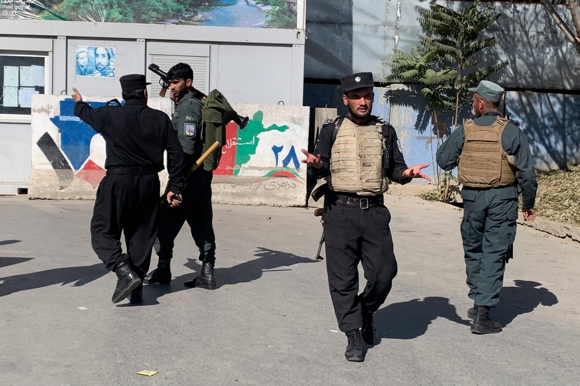 Afghan police arrive at the site of an attack at Kabul University in Kabul, Afghanistan, Monday, Nov. 2, 2020. Gunfire erupted at the university in the Afghan capital early Monday and police have surrounded the sprawling campus, authorities said. (AP Photo/Rahmat Gul) Afghan police arrive at the site of an attack at Kabul University in Kabul, Afghanistan, Monday, Nov. 2, 2020. Gunfire erupted at the university in the Afghan capital early Monday and police have surrounded the sprawling campus, authorities said. (AP Photo/Rahmat Gul)