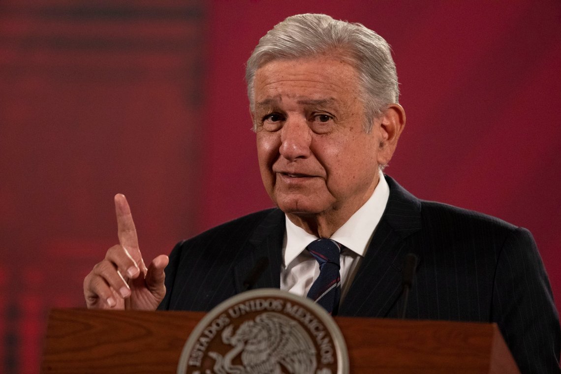 Mexican President Andres Manuel Lopez Obrador gives his daily, morning news conference at the presidential palace, Palacio Nacional, in Mexico City, Friday, Oct. 16, 2020. López Obrador said Friday that his ambassador to the United States told him two weeks ago that there was an investigation underway there involving Mexico's former defense secretary, retired Gen. Salvador Cienfuegos, who was arrested Thursday in Los Angeles. (AP Photo/Marco Ugarte) Mexican President Andres Manuel Lopez Obrador gives his daily, morning news conference at the presidential palace, Palacio Nacional, in Mexico City, Friday, Oct. 16, 2020. López Obrador said Friday that his ambassador to the United States told him two weeks ago that there was an investigation underway there involving Mexico's former defense secretary, retired Gen. Salvador Cienfuegos, who was arrested Thursday in Los Angeles. (AP Photo/Marco Ugarte)