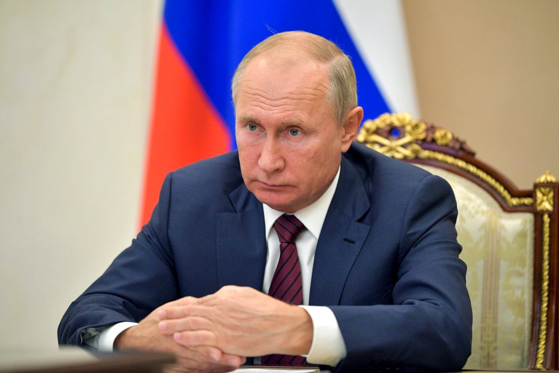 Russian President Vladimir Putin attends a meeting via video conference in Moscow, Russia, Thursday, Nov. 5, 2020. (Alexei Druzhinin, Sputnik, Kremlin Pool Photo via AP) Russian President Vladimir Putin attends a meeting via video conference in Moscow, Russia, Thursday, Nov. 5, 2020. (Alexei Druzhinin, Sputnik, Kremlin Pool Photo via AP)