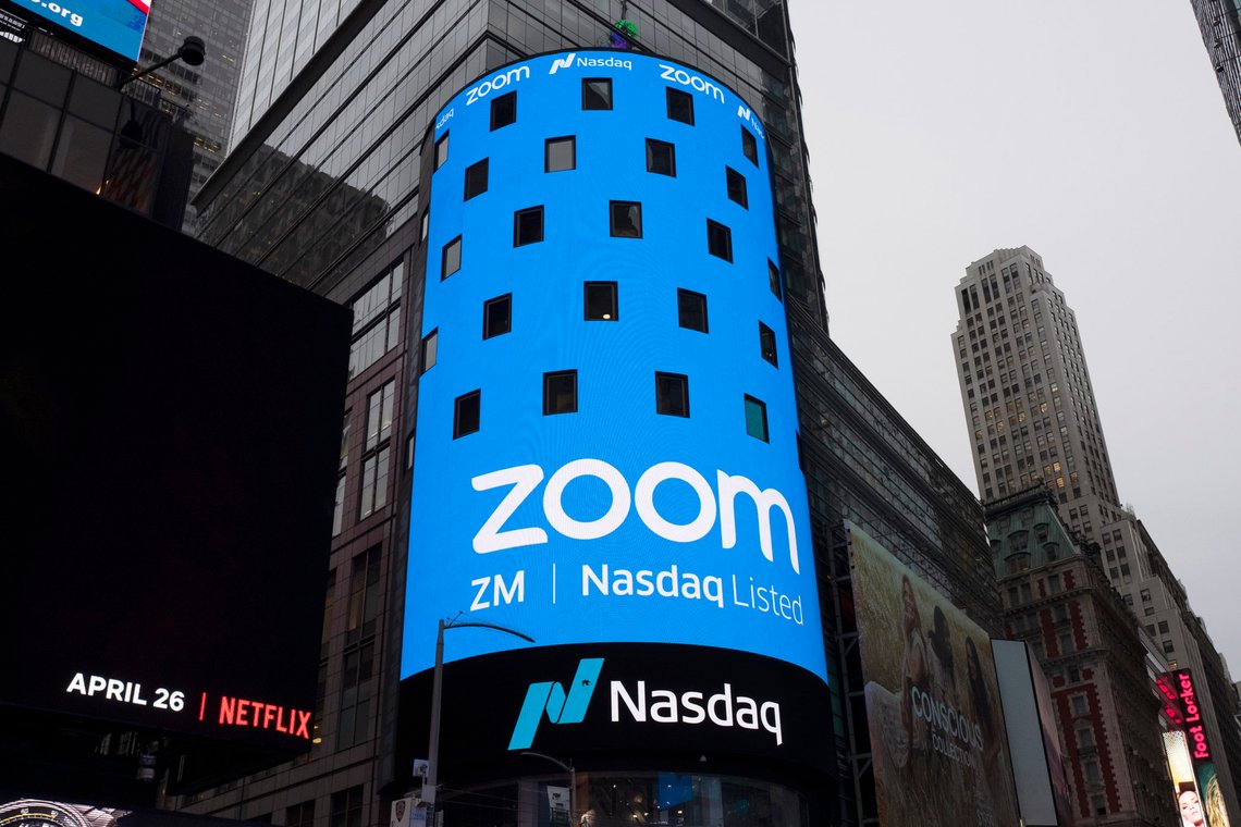 FILE - This April 18, 2019, file photo shows a sign for Zoom Video Communications ahead of the company's Nasdaq IPO in New York. Federal regulators are requiring Zoom to strengthen its security in a proposed settlement of allegations that the video conferencing service misled users about its level of security for meetings. The settlement was announced Monday, Nov. 9, 2020, by the Federal Trade Commission. (AP Photo/Mark Lennihan, File) FILE - This April 18, 2019, file photo shows a sign for Zoom Video Communications ahead of the company's Nasdaq IPO in New York. Federal regulators are requiring Zoom to strengthen its security in a proposed settlement of allegations that the video conferencing service misled users about its level of security for meetings. The settlement was announced Monday, Nov. 9, 2020, by the Federal Trade Commission. (AP Photo/Mark Lennihan, File)