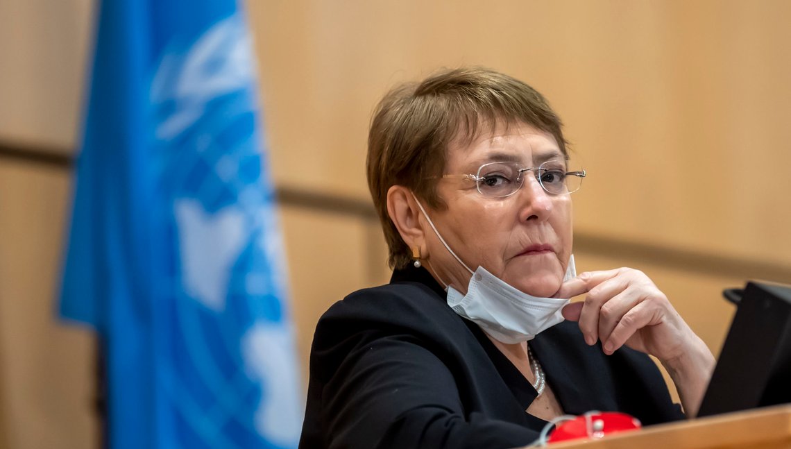 FILE - In this Wednesday, June 17, 2020 file photo the High Commissioner for Human Rights, Michelle Bachelet, attends a meeting of the Human Rights Council of the United Nations in Geneva, Switzerland. The U.N. human rights chief is hailing some extremely encouraging pledges from U.S. President-elect Joe Biden, citing his call for efforts to address issues like systemic racism, womens rights, torture and climate change. (Martial Trezzini/Keystone via AP, file) FILE - In this Wednesday, June 17, 2020 file photo the High Commissioner for Human Rights, Michelle Bachelet, attends a meeting of the Human Rights Council of the United Nations in Geneva, Switzerland. The U.N. human rights chief is hailing some extremely encouraging pledges from U.S. President-elect Joe Biden, citing his call for efforts to address issues like systemic racism, womens rights, torture and climate change. (Martial Trezzini/Keystone via AP, file)