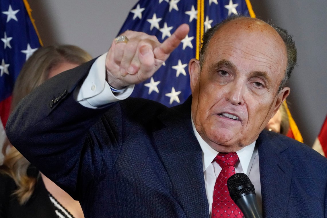 Former Mayor of New York Rudy Giuliani, a lawyer for President Donald Trump, speaks during a news conference at the Republican National Committee headquarters, Thursday Nov. 19, 2020, in Washington. (AP Photo/Jacquelyn Martin) Former Mayor of New York Rudy Giuliani, a lawyer for President Donald Trump, speaks during a news conference at the Republican National Committee headquarters, Thursday Nov. 19, 2020, in Washington. (AP Photo/Jacquelyn Martin)