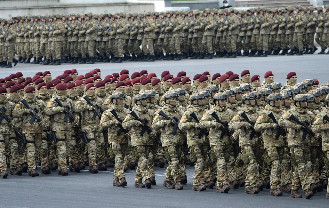 Azerbaijani troops march past during a parade in Baku, Azerbaijan, Thursday, Dec. 10, 2020. A military parade has been held in the Azerbaijani capital in celebration of a peace deal with Armenia over Nagorno-Karabakh that saw Azerbaijan reclaim much of the separatist region along with surrounding areas. (AP Photo) Azerbaijani troops march past during a parade in Baku, Azerbaijan, Thursday, Dec. 10, 2020. A military parade has been held in the Azerbaijani capital in celebration of a peace deal with Armenia over Nagorno-Karabakh that saw Azerbaijan reclaim much of the separatist region along with surrounding areas. (AP Photo)