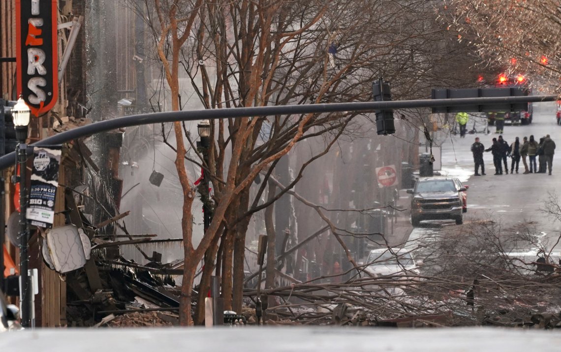 Emergency personnel work at the scene of an explosion in downtown Nashville, Tenn., Friday, Dec. 25, 2020. Buildings shook in the immediate area and beyond after a loud boom was heard early Christmas morning.(AP Photo/Mark Humphrey) Emergency personnel work at the scene of an explosion in downtown Nashville, Tenn., Friday, Dec. 25, 2020. Buildings shook in the immediate area and beyond after a loud boom was heard early Christmas morning.(AP Photo/Mark Humphrey)