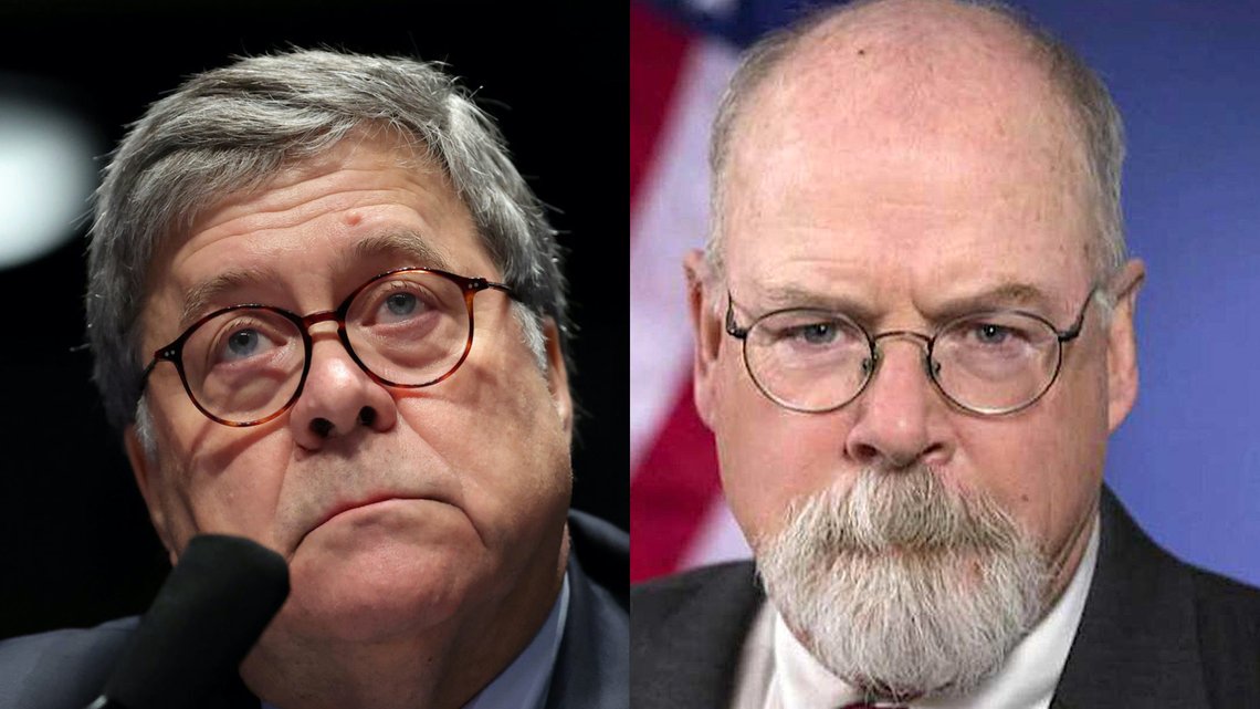 William Barr og John Durham. Foto: Chip Somodevilla / Pool via Reuters / NTB og USAs justisdepartement via AP / NTB. William Barr og John Durham. Foto: Chip Somodevilla / Pool via Reuters / NTB og USAs justisdepartement via AP / NTB.