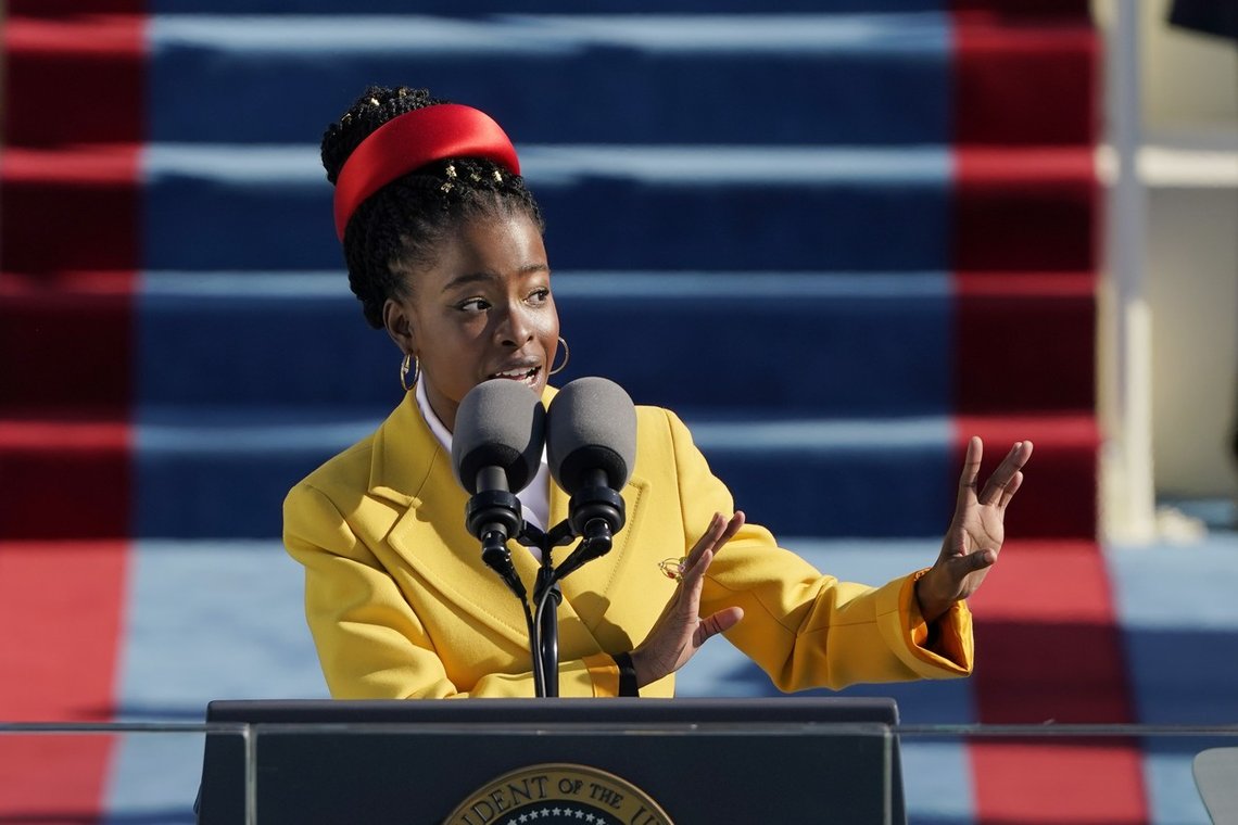 WASHINGTON, DC - JANUARY 20: American poet Amanda Gorman reads a poem during the the 59th inaugural ceremony on the West Front of the U.S. Capitol on January 20, 2021 in Washington, DC. During today's inauguration ceremony Joe Biden becomes the 46th president of the United States. Patrick Semansky-Pool/Getty Images/AFP
== FOR NEWSPAPERS, INTERNET, TELCOS & TELEVISION USE ONLY == WASHINGTON, DC - JANUARY 20: American poet Amanda Gorman reads a poem during the the 59th inaugural ceremony on the West Front of the U.S. Capitol on January 20, 2021 in Washington, DC. During today's inauguration ceremony Joe Biden becomes the 46th president of the United States. Patrick Semansky-Pool/Getty Images/AFP
== FOR NEWSPAPERS, INTERNET, TELCOS & TELEVISION USE ONLY ==