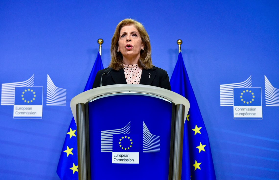 European Commissioner in charge of Health Stella Kyriakides gives a statement at the European Commission headquarters in Brussels, Monday, Jan. 25, 2021. The European Union lashed out Monday at the pharmaceutical giant AstraZeneca, accusing the company of failing to deliver the coronavirus vaccine doses to the bloc that it initially promised despite being funded by the bloc to ramp up production. (John Thys/Pool Photo via AP) European Commissioner in charge of Health Stella Kyriakides gives a statement at the European Commission headquarters in Brussels, Monday, Jan. 25, 2021. The European Union lashed out Monday at the pharmaceutical giant AstraZeneca, accusing the company of failing to deliver the coronavirus vaccine doses to the bloc that it initially promised despite being funded by the bloc to ramp up production. (John Thys/Pool Photo via AP)