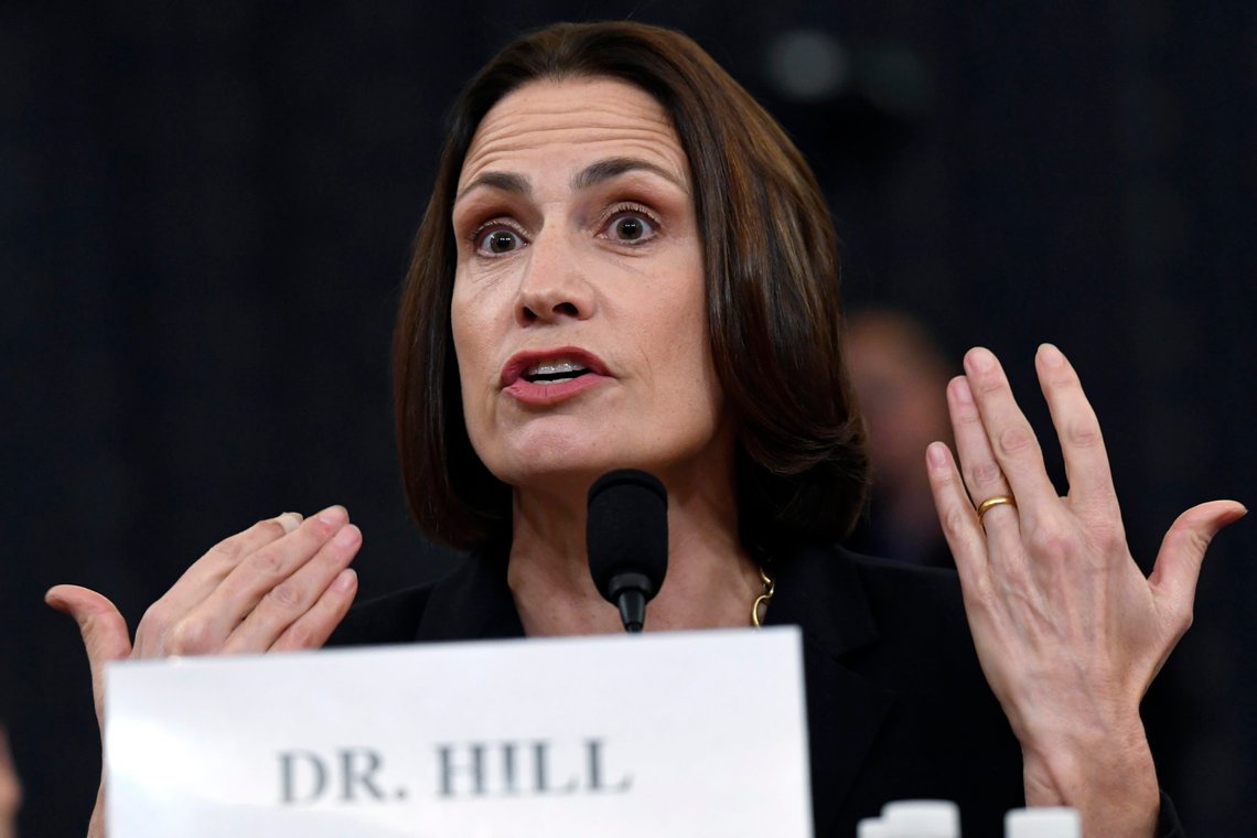 FILE - In this Nov. 21, 2019 file photo, former White House national security aide Fiona Hill testifies before the House Intelligence Committee on Capitol Hill in Washington. Hill, a key witness in President Donald Trump's impeachment inquiry, is going to be sharing her views about the future of a polarized America. The New York-based Houghton Mifflin Harcourt Books & Media announced on Wednesday that it has acquired a book by Hill, former deputy assistant to the president and senior director for European and Russian affairs on the National Security Council at the White House. (AP Photo/Susan Walsh) FILE - In this Nov. 21, 2019 file photo, former White House national security aide Fiona Hill testifies before the House Intelligence Committee on Capitol Hill in Washington. Hill, a key witness in President Donald Trump's impeachment inquiry, is going to be sharing her views about the future of a polarized America. The New York-based Houghton Mifflin Harcourt Books & Media announced on Wednesday that it has acquired a book by Hill, former deputy assistant to the president and senior director for European and Russian affairs on the National Security Council at the White House. (AP Photo/Susan Walsh)