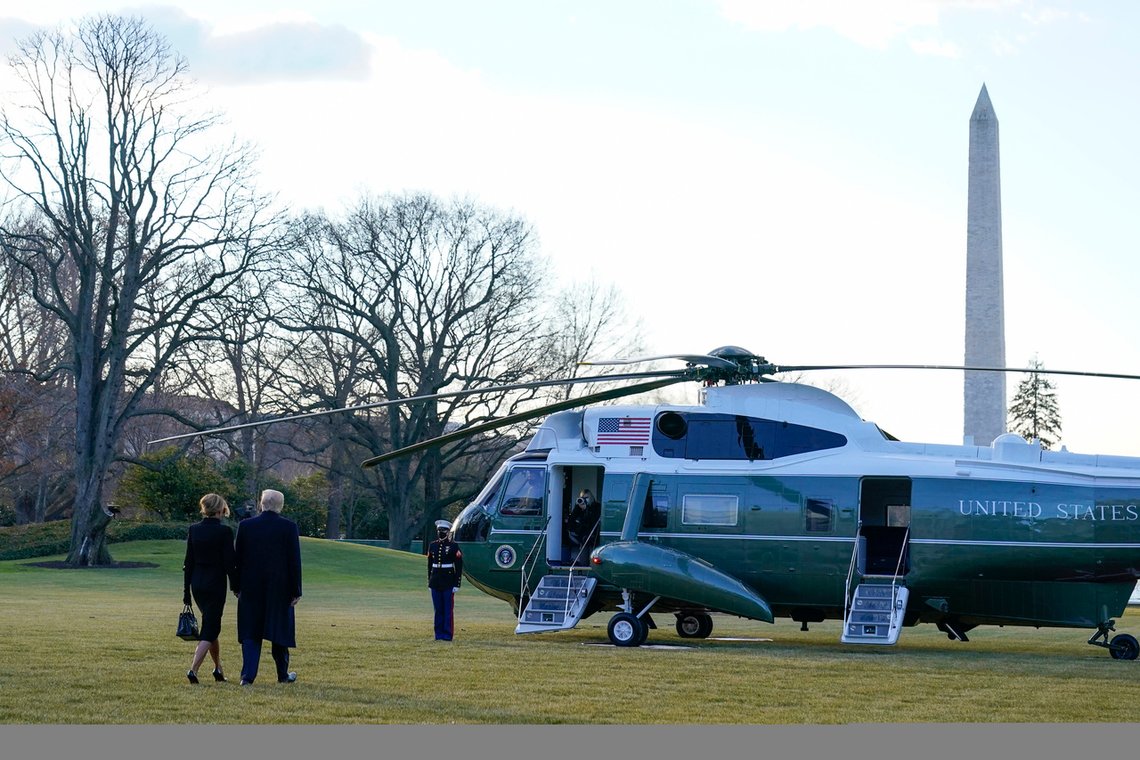President Donald Trump and first lady Melania Trump walk to board Marine One on the South Lawn of the White House, Wednesday, Jan. 20, 2021, in Washington. Trump is en route to his Mar-a-Lago Florida Resort. (AP Photo/Alex Brandon) President Donald Trump and first lady Melania Trump walk to board Marine One on the South Lawn of the White House, Wednesday, Jan. 20, 2021, in Washington. Trump is en route to his Mar-a-Lago Florida Resort. (AP Photo/Alex Brandon)