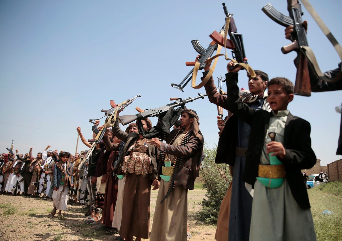 Tribesmen loyal to Houthi rebels raise their weapons as they chant slogans during a gathering against the agreement to establish diplomatic relations between Israel and the United Arab Emirates in Sanaa, Yemen, Saturday, Aug. 22, 2020. (AP Photo/Hani Mohammed) Tribesmen loyal to Houthi rebels raise their weapons as they chant slogans during a gathering against the agreement to establish diplomatic relations between Israel and the United Arab Emirates in Sanaa, Yemen, Saturday, Aug. 22, 2020. (AP Photo/Hani Mohammed)