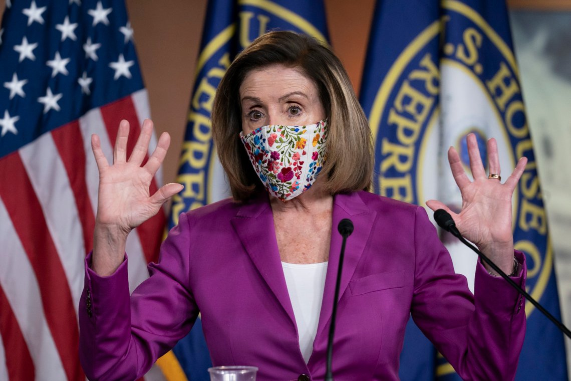 Speaker of the House Nancy Pelosi, D-Calif., holds a news conference on the day after violent protesters loyal to President Donald Trump stormed the U.S. Congress, at the Capitol in Washington, Thursday, Jan. 7, 2021. (AP Photo/J. Scott Applewhite) Speaker of the House Nancy Pelosi, D-Calif., holds a news conference on the day after violent protesters loyal to President Donald Trump stormed the U.S. Congress, at the Capitol in Washington, Thursday, Jan. 7, 2021. (AP Photo/J. Scott Applewhite)