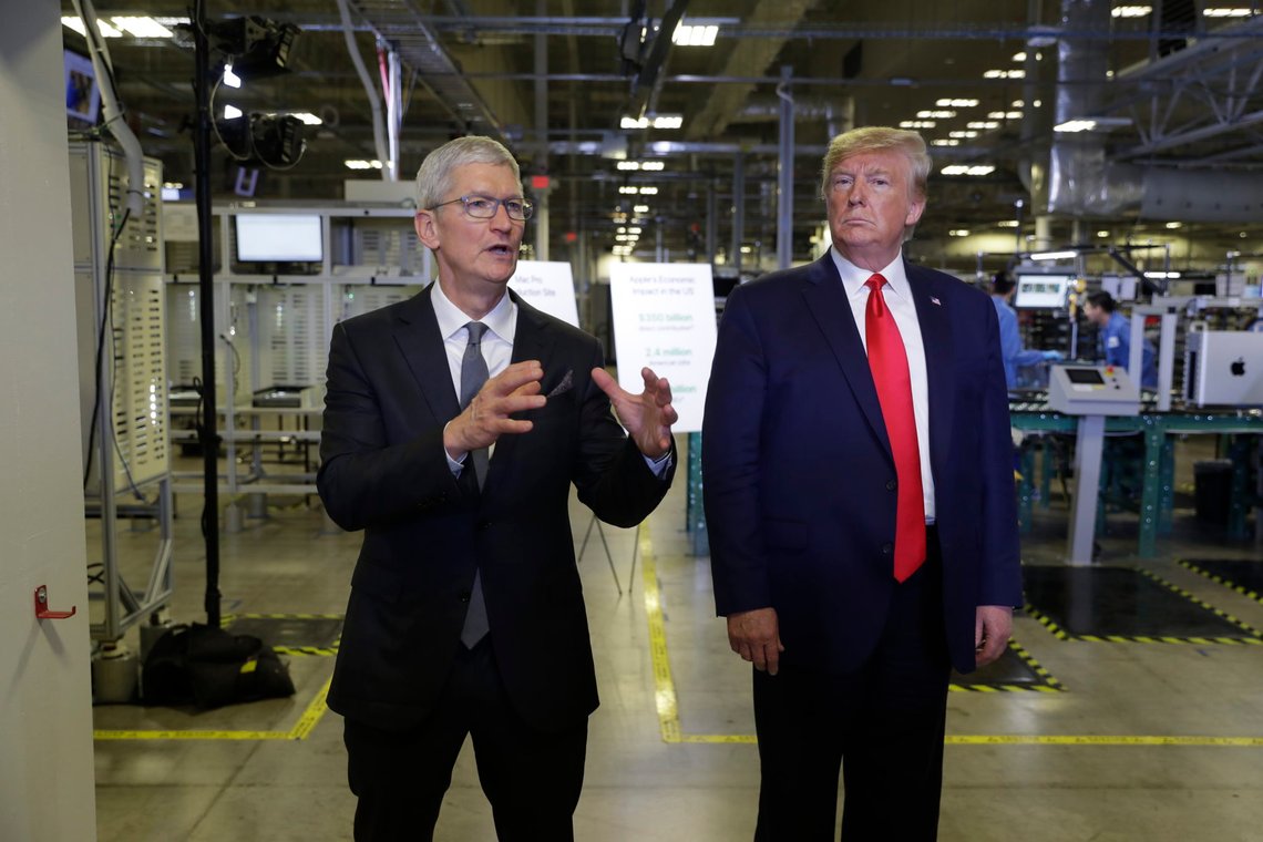 Apple CEO Tim Cook and President Donald Trump speak during a tour of an Apple manufacturing plant, Wednesday, Nov. 20, 2019, in Austin. (AP Photo/ Evan Vucci) Apple CEO Tim Cook and President Donald Trump speak during a tour of an Apple manufacturing plant, Wednesday, Nov. 20, 2019, in Austin. (AP Photo/ Evan Vucci)